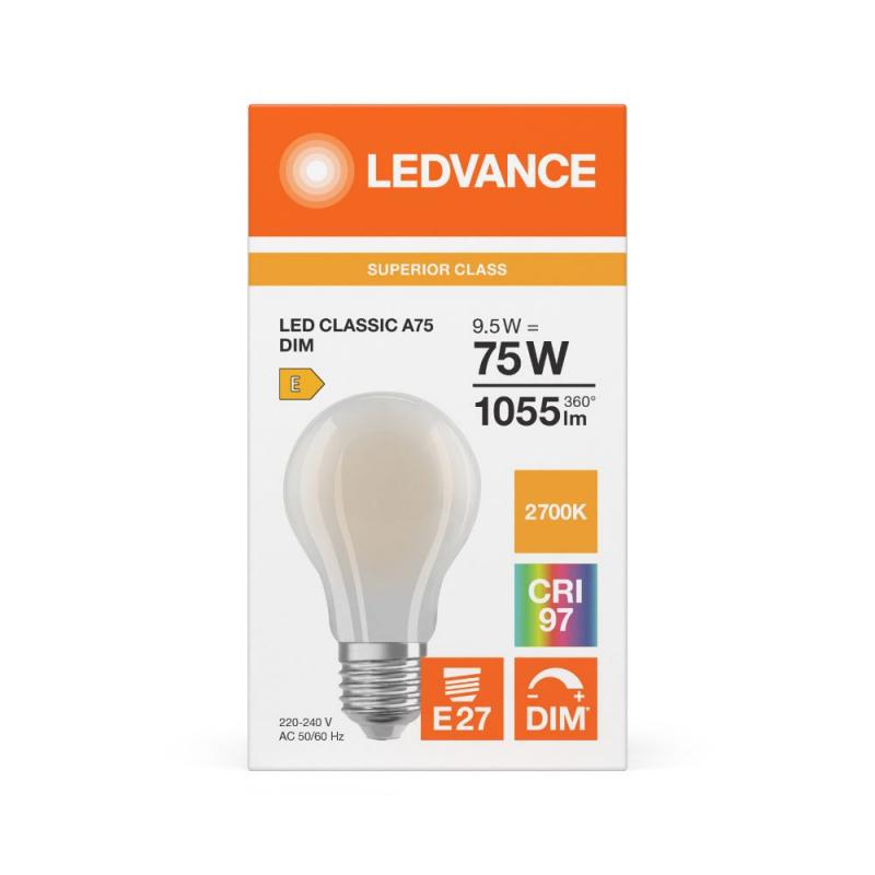 Ledvance E27 LED Lampe Classic dimmbar matt 9,5W wie 75W 2700K warmweißes Licht CRI97 sehr hohe Farbwiedergabe
